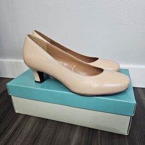 Array Beige Leather Mid Heel Pumps